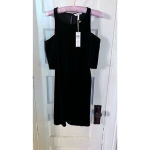 BCBGENERATION BLACK VELOUR COLD SHOULDER DRESS SIZE SMALL NEW